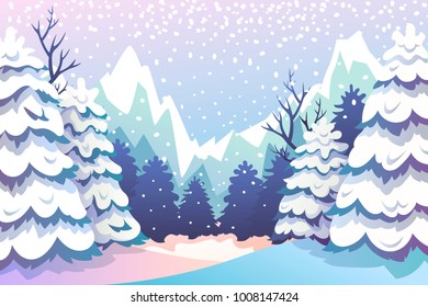 winter landscape. mountains and forest. vector illustration