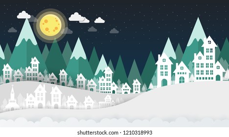 Winter landscape and mountains at night