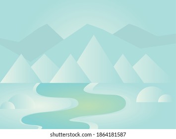 winter landscape mountains and river scenery background vector illustration