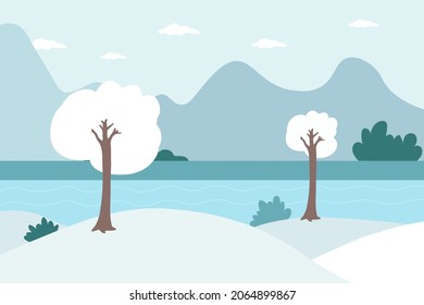 El paisaje invernal. Montañas y nieve. Hola invierno. Gráficos vectoriales
