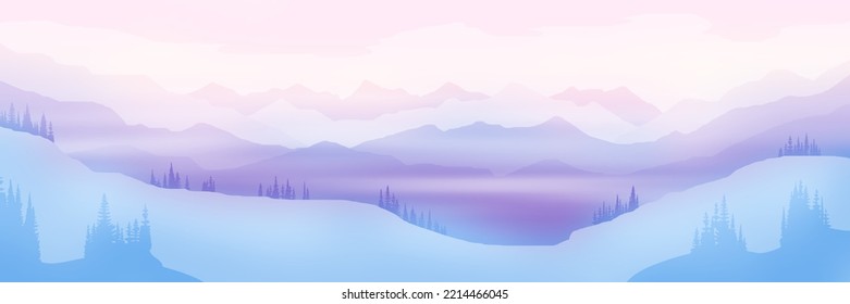 Winterlandschaft, Berge bei Sonnenuntergang, Panoramablick