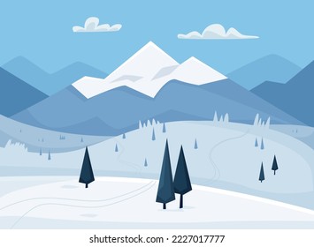 Winter landscape with mountains and trees