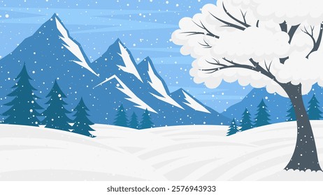 Winter landscape with mountains. Vector illustration