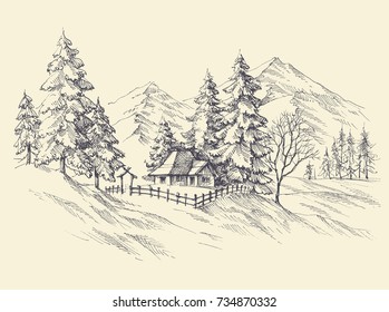 Winter landscape, mountains view