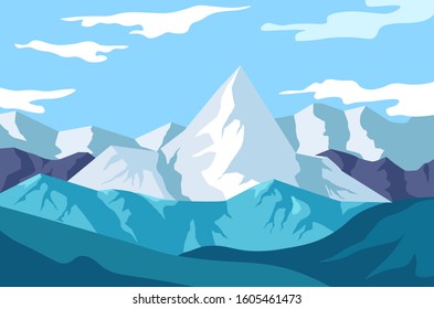 Winter landscape, mountains view, snowy rocks and wild nature