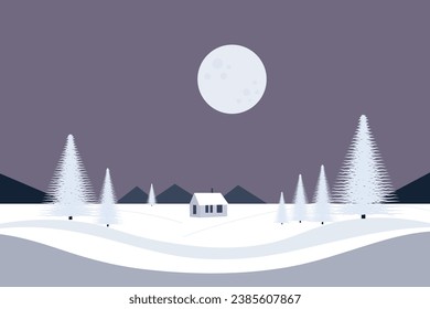 winter landscape nature hill tree with mountain poster banner illustration