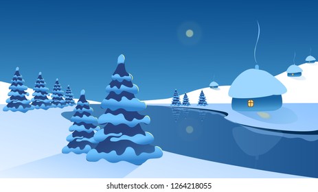 Winter landscape. New Year. Christmas. Vector image.