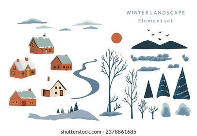 winter landscape object with mountain,tree.Editable vector illustration for postcard,sticker,decoration,icon
