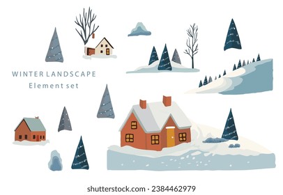 winter landscape object with mountain,tree.Editable vector illustration for postcard,sticker,decoration,icon