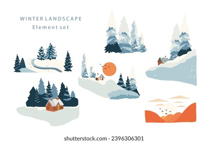 winter landscape object with mountain,tree.Editable vector illustration for postcard,sticker,decoration,icon