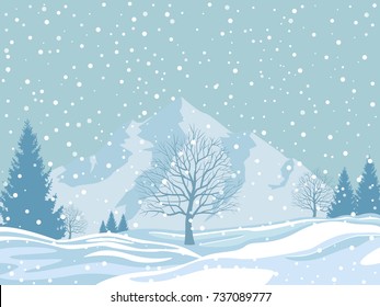 Winter landscape on snowy background. Christmas vector illustration.