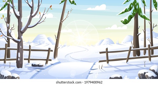 Winter landscape panorama. Vector illustration with separate layers.