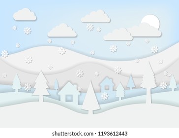 Winter Landscape for paper art style. Vector illustration. Eps 10.
