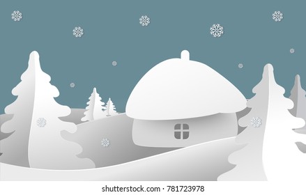 Winter landscape. Paper cut.