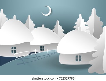 Winter landscape. Paper cut.