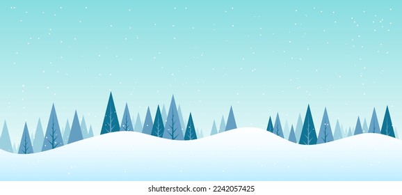 Winter landscape with pine forest. Day time, snow falling, simple vector illustration.