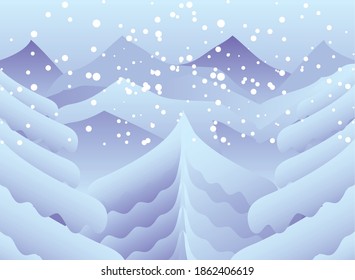 Winterlandschaft Pinienwald Schneeberge Naturhintergrund Vektorgrafik
