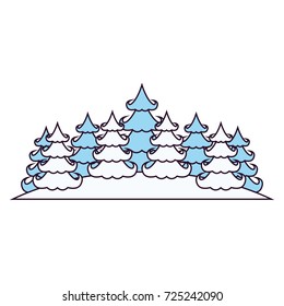 winter landscape with pines on silhouette color section vector illustration