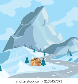 winter landscape poster with montain