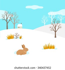 Winter landscape with rabbit