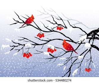 Winter Landscape & Red Birds