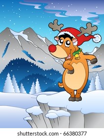Winter landscape with reindeer 2 - vector illustration.
