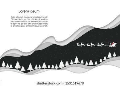 Winter landscape and Santa Claus Sledding deer on pine trees