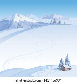 The winter landscape, scene of winter highlands with a ski track created on imagination in a format of vector graphics.