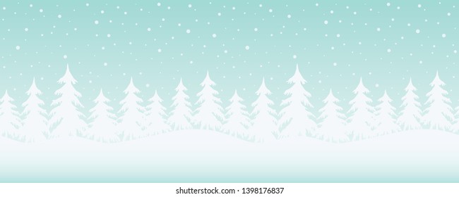Winter landscape. Seamless border. Christmas background. There are white fir trees on a blue background. Vector illustration