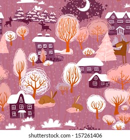 Winter landscape seamless pattern