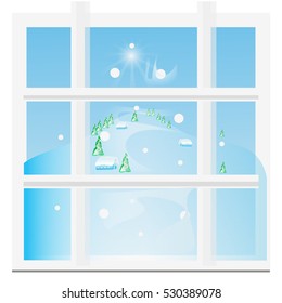 Winter landscape seen through a window