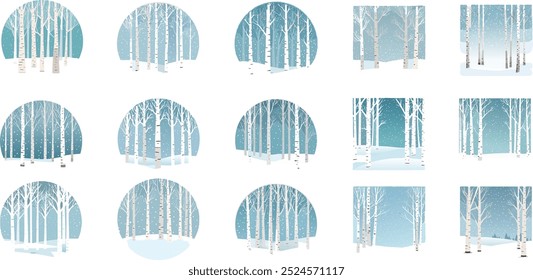 Paisaje de invierno que muestra los árboles de abedul desnudos que caen nieve