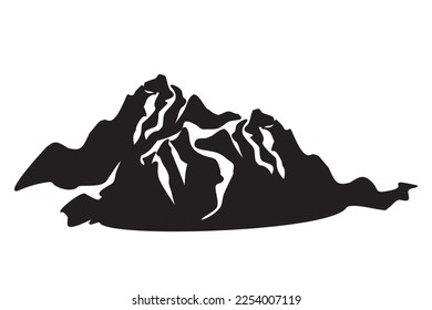 Winter landscape silhouette of impenetrable rocky mountains. 
Vector illustration of mountains symbol, icon, logo, emblem for winter travel, adventure, camper, picnic, 
travel and tours  in firs snow.