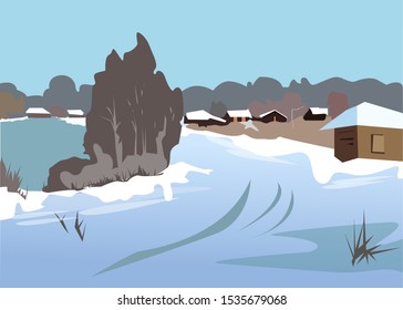 winter landscape simple vector illustration