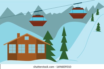 Winter landscape with ski resort