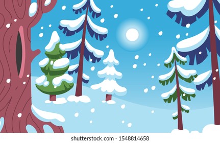 Winter landscape with snow covered pine trees