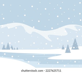 Winter landscape with snow. Flat illustration.