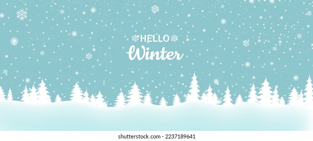 Winter Landscape With Snow Poster With Gradient Mesh, Vector Illustration
