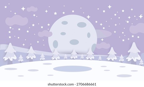Paisaje de invierno con nieve y árboles o luna