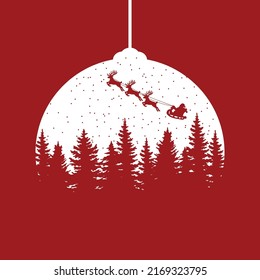 winter landscape with snow and trees. Santa Flying in the night on christmas. Winter lanscape with house, snow and tree. Paper cut vector design. The house in winter is covered with snow.