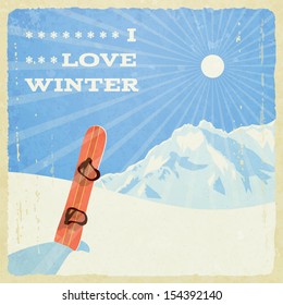 Winter landscape with snowboard, vector illustration, eps10.