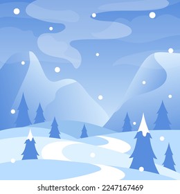 Winter landscape. Snow-covered fields and mountains. Vector illustration.