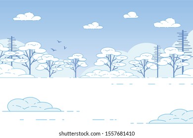 Winter Landscape of Snow-covered Trees in Forest,