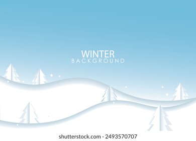 Paisaje invernal con nieve y abetos nevados. Ilustración 3d de Vector. Fondo de naturaleza estacional. Colinas heladas de nieve.