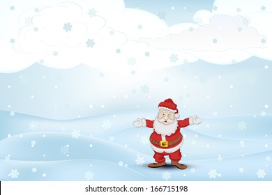 winter landscape snowfall with happy Santa Claus vector illustration