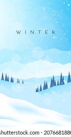 Winter landscape. Snowfall in the mountains. Travel concept of discovering, exploring, observing nature. Hiking tourism. Adventure. Minimalist polygonal flat design graphic poster. Vector illustration