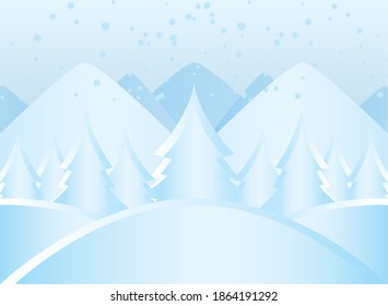 winter landscape snowfall mountians and forest background vector illustration