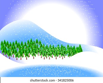 Winter landscape with snowflakes.