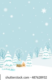 Winter landscape with snowflakes.