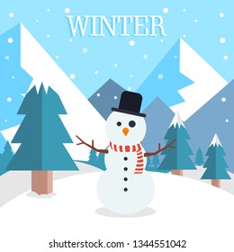 Winter landscape with snowman